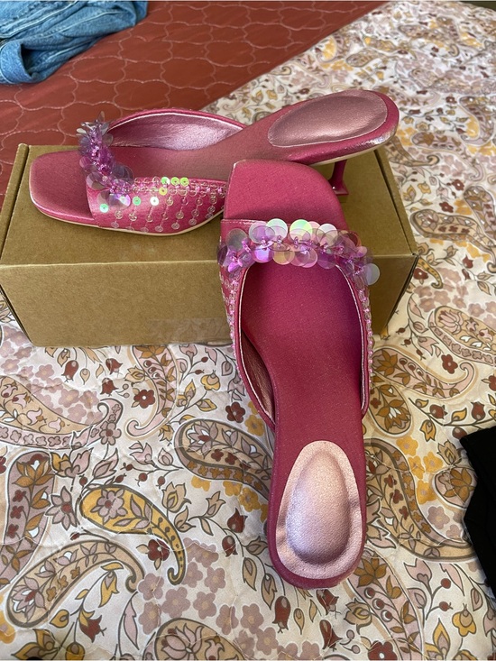 Shoes - Women’s Pink Sequin Kitten Heels